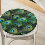 - RealHomes Yuvarlak Fermuarlı Minder - Realhomes  Koyu Zeminde Renkli Tüyler Özel Tasarımlı Yuvarlak Fermuarlı Sandalye Minderi Realhomes