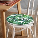 - RealHomes Yuvarlak Fermuarlı Minder - Realhomes  Suluboya Tropikal Yapraklar Desenli Özel Tasarım Yuvarlak Fermuarlı Sandalye Minderi Realhomes