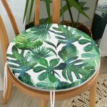 - RealHomes Yuvarlak Fermuarlı Minder - Realhomes  Suluboya Tropikal Yapraklar Desenli Özel Tasarım Yuvarlak Fermuarlı Sandalye Minderi Realhomes