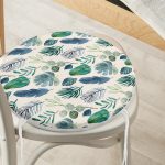 - RealHomes Yuvarlak Fermuarlı Minder - Realhomes  Pudra Zeminde Suluboya Yapraklar Tasarımlı Yuvarlak Fermuarlı Sandalye Minderi Realhomes