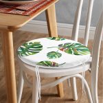 - RealHomes Yuvarlak Fermuarlı Minder - Realhomes  Suluboya Palmiye Yaprakları Desenli Özel Tasarım Yuvarlak Fermuarlı Sandalye Minderi Realhomes