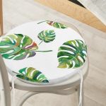 - RealHomes Yuvarlak Fermuarlı Minder - Realhomes  Suluboya Palmiye Yaprakları Desenli Özel Tasarım Yuvarlak Fermuarlı Sandalye Minderi Realhomes