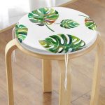 - RealHomes Yuvarlak Fermuarlı Minder - Realhomes  Suluboya Palmiye Yaprakları Desenli Özel Tasarım Yuvarlak Fermuarlı Sandalye Minderi Realhomes