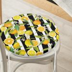 - RealHomes Yuvarlak Fermuarlı Minder - Realhomes Çizgili Siyah Zeminli Limon Desenli Yuvarlak Fermuarlı Sandalye Minderi Realhomes