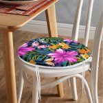 - RealHomes Yuvarlak Fermuarlı Minder - Realhomes  Mavi Zeminli Geometrik Çiçekler Modern Tasarımlı Yuvarlak Fermuarlı Sandalye Minderi Realhomes