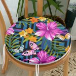 - RealHomes Yuvarlak Fermuarlı Minder - Realhomes  Mavi Zeminli Geometrik Çiçekler Modern Tasarımlı Yuvarlak Fermuarlı Sandalye Minderi Realhomes