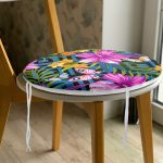 - RealHomes Yuvarlak Fermuarlı Minder - Realhomes  Mavi Zeminli Geometrik Çiçekler Modern Tasarımlı Yuvarlak Fermuarlı Sandalye Minderi Realhomes