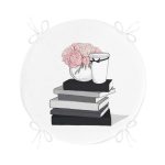 - RealHomes Yuvarlak Fermuarlı Minder - Realhomes Gül Kitap ve Kahve Tasarımlı Dijital Baskılı Yuvarlak Fermuarlı Sandalye Minderi Realhomes