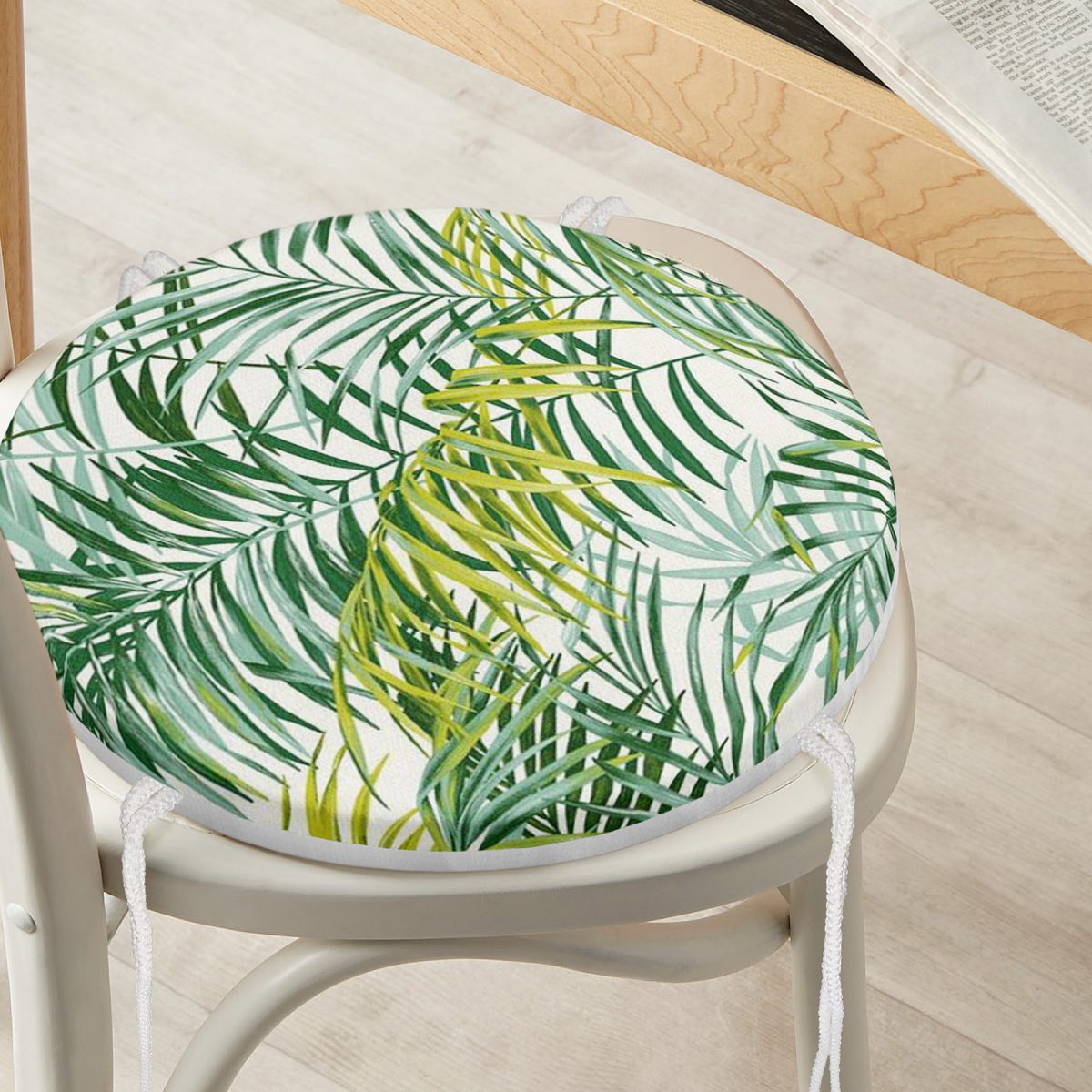 Yeşil Palmiye Yaprakları Özel Tasarımlı Yuvarlak Fermuarlı Sandalye Minderi Realhomes