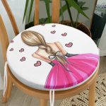 - RealHomes Yuvarlak Fermuarlı Minder - Realhomes  Balerin Kız Çizimli Dijital Baskılı 3D Yuvarlak Fermuarlı Sandalye Minderi Realhomes