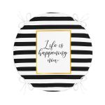 Siyah Beyaz Gold Yazılı Modern Yuvarlak Fermuarlı Sandalye Minderi Realhomes