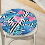 - RealHomes Yuvarlak Fermuarlı Minder - Realhomes  Geometrik Mavi Pembe Flamingo Tasarımlı Dijital Baskılı Yuvarlak Fermuarlı Sandalye Minderi Realhomes
