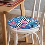 - RealHomes Yuvarlak Fermuarlı Minder - Realhomes  Geometrik Mavi Pembe Flamingo Tasarımlı Dijital Baskılı Yuvarlak Fermuarlı Sandalye Minderi Realhomes