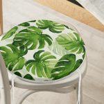 Suluboya Zambak Yaprakları Çizimli Özel Tasarım Yuvarlak Fermuarlı Sandalye Minderi Realhomes