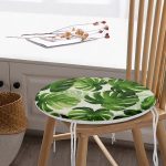 Suluboya Zambak Yaprakları Çizimli Özel Tasarım Yuvarlak Fermuarlı Sandalye Minderi Realhomes