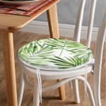 - RealHomes Yuvarlak Fermuarlı Minder - Realhomes  Suluboya İnce Yapraklar Modern Tasarımlı Yuvarlak Fermuarlı Sandalye Minderi Realhomes