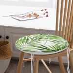 - RealHomes Yuvarlak Fermuarlı Minder - Realhomes  Suluboya İnce Yapraklar Modern Tasarımlı Yuvarlak Fermuarlı Sandalye Minderi Realhomes