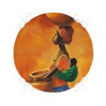 - RealHomes Yuvarlak Fermuarlı Minder - Realhomes  Turuncu Afrikan Women Tasarımlı Dijital Baskılı Yuvarlak Fermuarlı Sandalye Minderi Realhomes