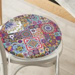 - RealHomes Yuvarlak Fermuarlı Minder - Realhomes  Realhomes Renkli Mozaik Desenli Dijital Baskılı Modern Yuvarlak Fermuarlı Sandalye Minderi Realhomes
