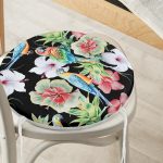 - RealHomes Yuvarlak Fermuarlı Minder - Realhomes  Siyah Zeminde Tropikal Desen Özel Tasarım Modern Yuvarlak Fermuarlı Sandalye Minderi Realhomes