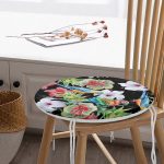 - RealHomes Yuvarlak Fermuarlı Minder - Realhomes  Siyah Zeminde Tropikal Desen Özel Tasarım Modern Yuvarlak Fermuarlı Sandalye Minderi Realhomes