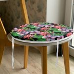 Siyah Zeminde Suluboya Tropik Bitkiler Tasarımlı Modern Yuvarlak Fermuarlı Sandalye Minderi Realhomes