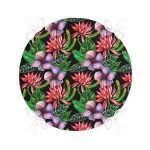 Siyah Zeminde Suluboya Tropik Bitkiler Tasarımlı Modern Yuvarlak Fermuarlı Sandalye Minderi Realhomes