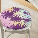 - RealHomes Yuvarlak Fermuarlı Minder - Realhomes Renkli Zeminde Palmiye Motifli Dijital Baskılı Modern Yuvarlak Fermuarlı Sandalye Minderi Realhomes