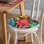 - RealHomes Yuvarlak Fermuarlı Minder - Realhomes Yaprak Motifli Dijital Baskılı Modern Yuvarlak Fermuarlı Sandalye Minderi Realhomes