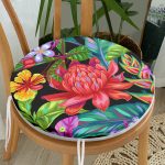 - RealHomes Yuvarlak Fermuarlı Minder - Realhomes Yaprak Motifli Dijital Baskılı Modern Yuvarlak Fermuarlı Sandalye Minderi Realhomes