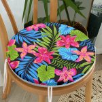 - RealHomes Yuvarlak Fermuarlı Minder - Realhomes Siyah Zeminde Watercolor Tropikal Desenli Dijital Baskılı Yuvarlak Fermuarlı Sandalye Minderi Realhomes