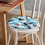 - RealHomes Yuvarlak Fermuarlı Minder - Realhomes  Mavi Zeminli Kedicikler Özel Tasarımlı Modern Yuvarlak Fermuarlı Sandalye Minderi Realhomes