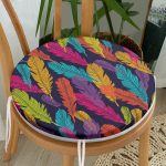 - RealHomes Yuvarlak Fermuarlı Minder - Realhomes Lacivert Zeminde Renkli Tüyler Özel Tasarımlı Yuvarlak Fermuarlı Sandalye Minderi Realhomes