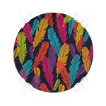 - RealHomes Yuvarlak Fermuarlı Minder - Realhomes Lacivert Zeminde Renkli Tüyler Özel Tasarımlı Yuvarlak Fermuarlı Sandalye Minderi Realhomes