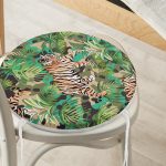 - RealHomes Yuvarlak Fermuarlı Minder - Realhomes  Kamuflaj Kaplan Desenli Dijital Baskılı Modern Yuvarlak Fermuarlı Sandalye Minderi Realhomes