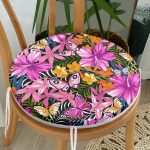 - RealHomes Yuvarlak Fermuarlı Minder - Realhomes  Tropik Renkli Çiçek Motifli Özel Tasarım Yuvarlak Fermuarlı Sandalye Minderi Realhomes