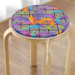 Geometrik Zeminde Tropikal Yapraklar Dijital Baskılı Modern Yuvarlak Fermuarlı Sandalye Minderi Realhomes