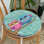 - RealHomes Yuvarlak Fermuarlı Minder - Realhomes  Ağaçta Sevimli Baykuşlar Modern Tasarım Dijital Baskılı Yuvarlak Fermuarlı Sandalye Minderi Realhomes