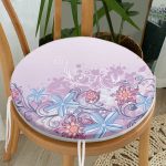 - RealHomes Yuvarlak Fermuarlı Minder - Realhomes Lila Zeminde Çiçek Motifli Dijital Baskılı Modern Yuvarlak Fermuarlı Sandalye Minderi Realhomes