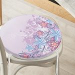 - RealHomes Yuvarlak Fermuarlı Minder - Realhomes Lila Zeminde Çiçek Motifli Dijital Baskılı Modern Yuvarlak Fermuarlı Sandalye Minderi Realhomes