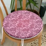 Fuşya Zeminli Damask Motifler Modern Yuvarlak Fermuarlı Sandalye Minderi Realhomes