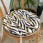 - RealHomes Yuvarlak Fermuarlı Minder - Realhomes  Zebra Zeminde Zincir Desen Özel Tasarım Dijital Baskılı Modern Yuvarlak Fermuarlı Sandalye Minderi Realhomes