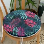 Renkli yapraklar Dijital Baskılı Modern Yuvarlak Fermuarlı Sandalye Minderi Realhomes