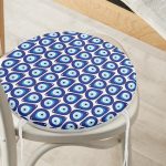 - RealHomes Yuvarlak Fermuarlı Minder - Realhomes Nazar Boncuğu Motifli Dijital Baskılı Modern Yuvarlak Fermuarlı Sandalye Minderi Realhomes