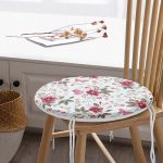 Beyaz Zeminde Pembe Çiçekler Dijital Baskılı Modern Yuvarlak Fermuarlı Sandalye Minderi Realhomes