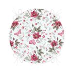 Beyaz Zeminde Pembe Çiçekler Dijital Baskılı Modern Yuvarlak Fermuarlı Sandalye Minderi Realhomes