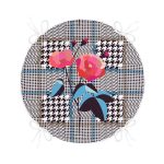 - RealHomes Yuvarlak Fermuarlı Minder - Realhomes  Ekose Zeminde Kırmızı Çiçekler Dijital Baskılı Modern Yuvarlak Fermuarlı Sandalye Minderi Realhomes