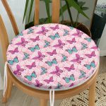 - RealHomes Yuvarlak Fermuarlı Minder - Realhomes  Kelebek Ve Gül Motifli Dijital Baskılı Özel Tasarım Modern Yuvarlak Fermuarlı Sandalye Minderi Realhomes