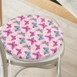 - RealHomes Yuvarlak Fermuarlı Minder - Realhomes  Kelebek Ve Gül Motifli Dijital Baskılı Özel Tasarım Modern Yuvarlak Fermuarlı Sandalye Minderi Realhomes