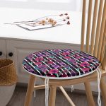 Çizgili Zeminde Rengarenk Çiçekler Dijital Baskılı Modern Yuvarlak Fermuarlı Sandalye Minderi Realhomes